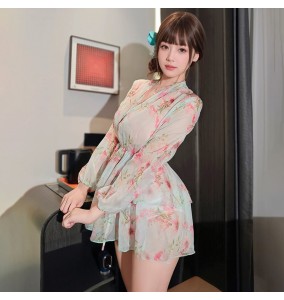 FEE ET MOI - French V-Neck Tie Print Dress (Green)